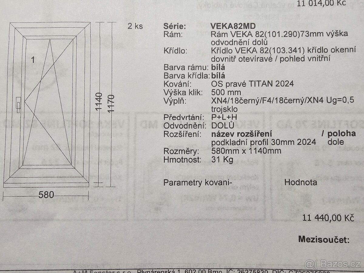 č.2 PRODÁM OKNA 2ks JEDNOKŘÍDLÉ NOVÉ VEKA 82 BÍLÉ - 5