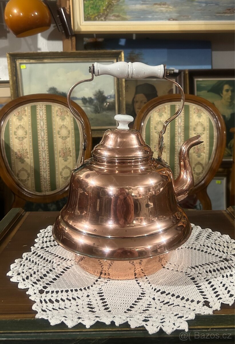 Starožitná měděná velká konvice - 5