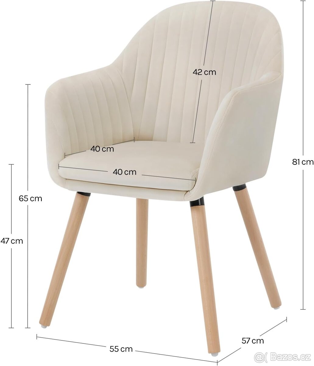 Nové jídelní křesílka, krémové, velur, nohy dřevo, 4 kusy - 5