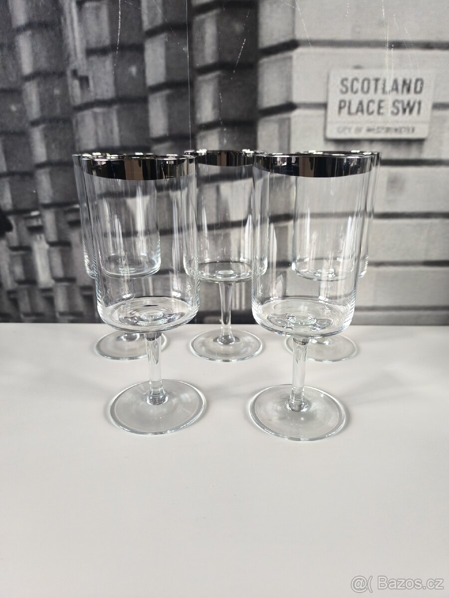 Sada vintage sklenic na noze s platinovým okrajem - 5