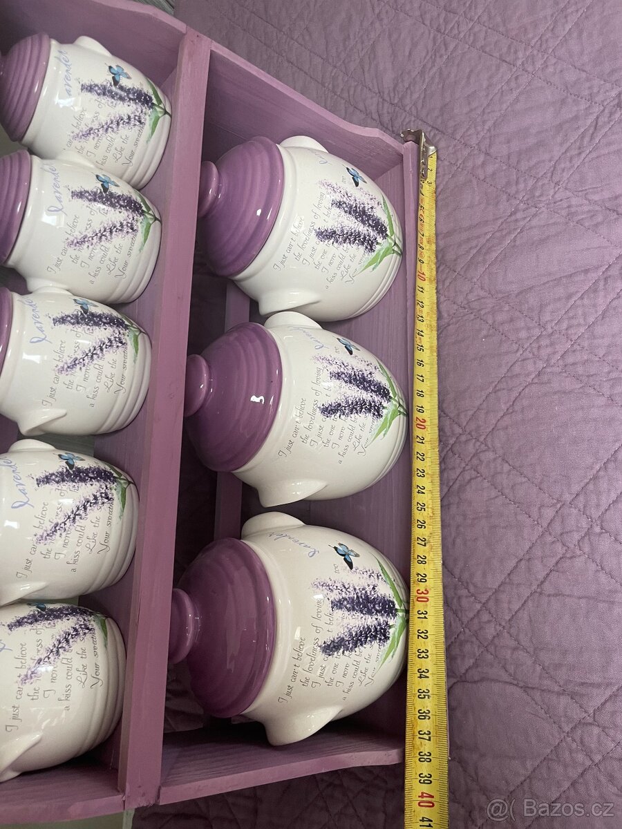 dózy na koření (dekor levandule) + polička na zavěšení - 5