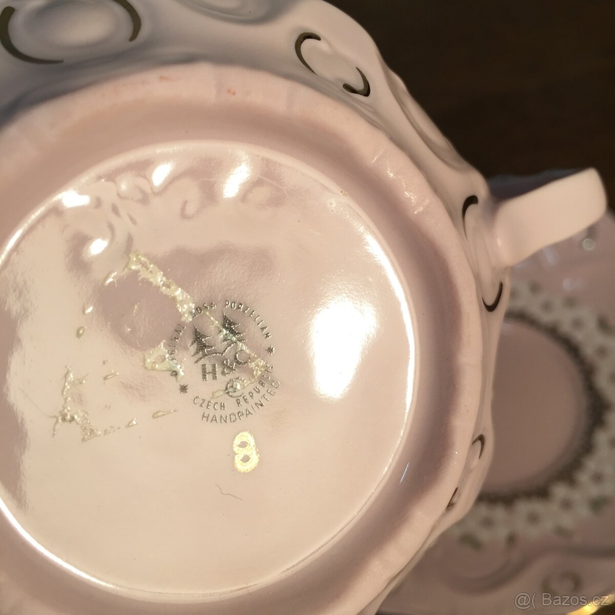 šálek růžový porcelán Chodov neobvyklý model Top stav - 5