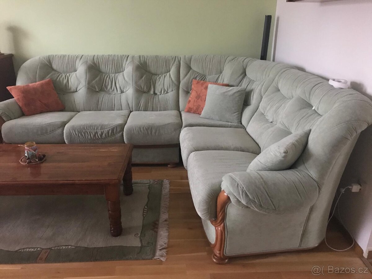 Rohová sedací souprava, křeslo a taburet - 5