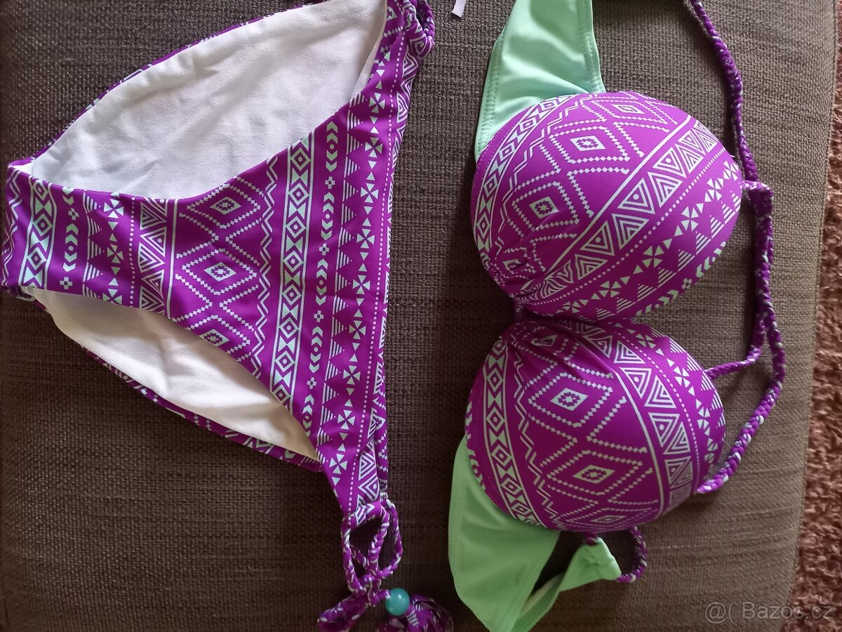 Nové push up bikiny vel. 38, košíček 75 C, se vzorem - 5