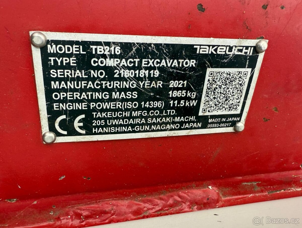 TAKEUCHI TB 216 - RV 2021 - servis VLW - powertilt - 5