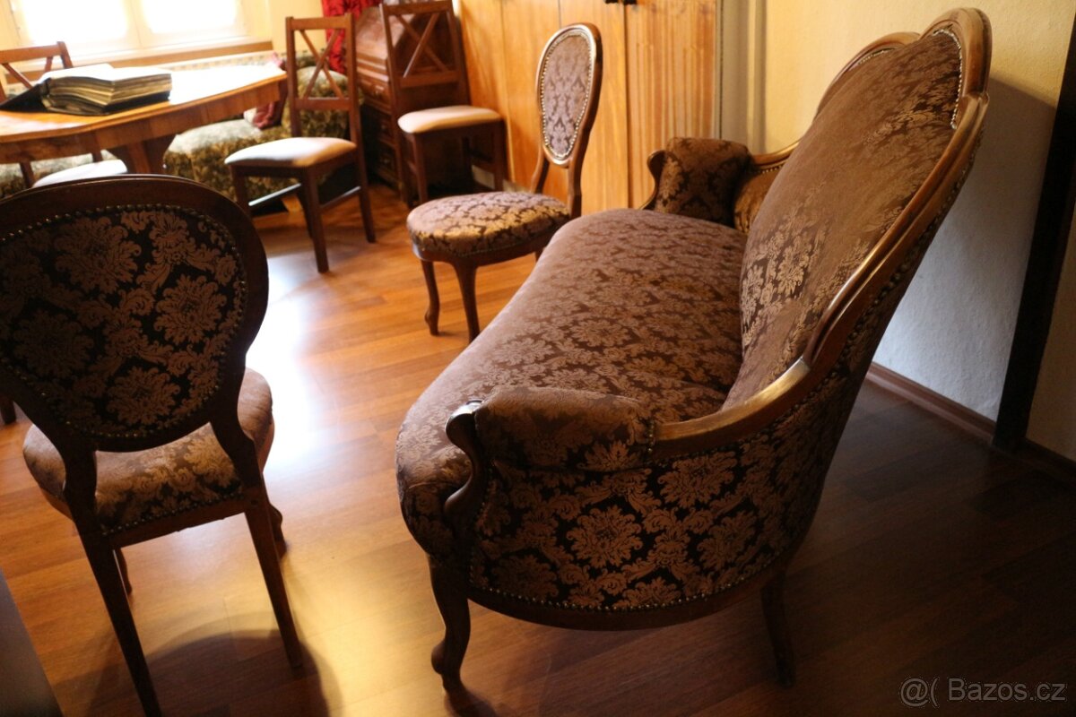 Starožitná pohovka sofa + 2 židle - 5