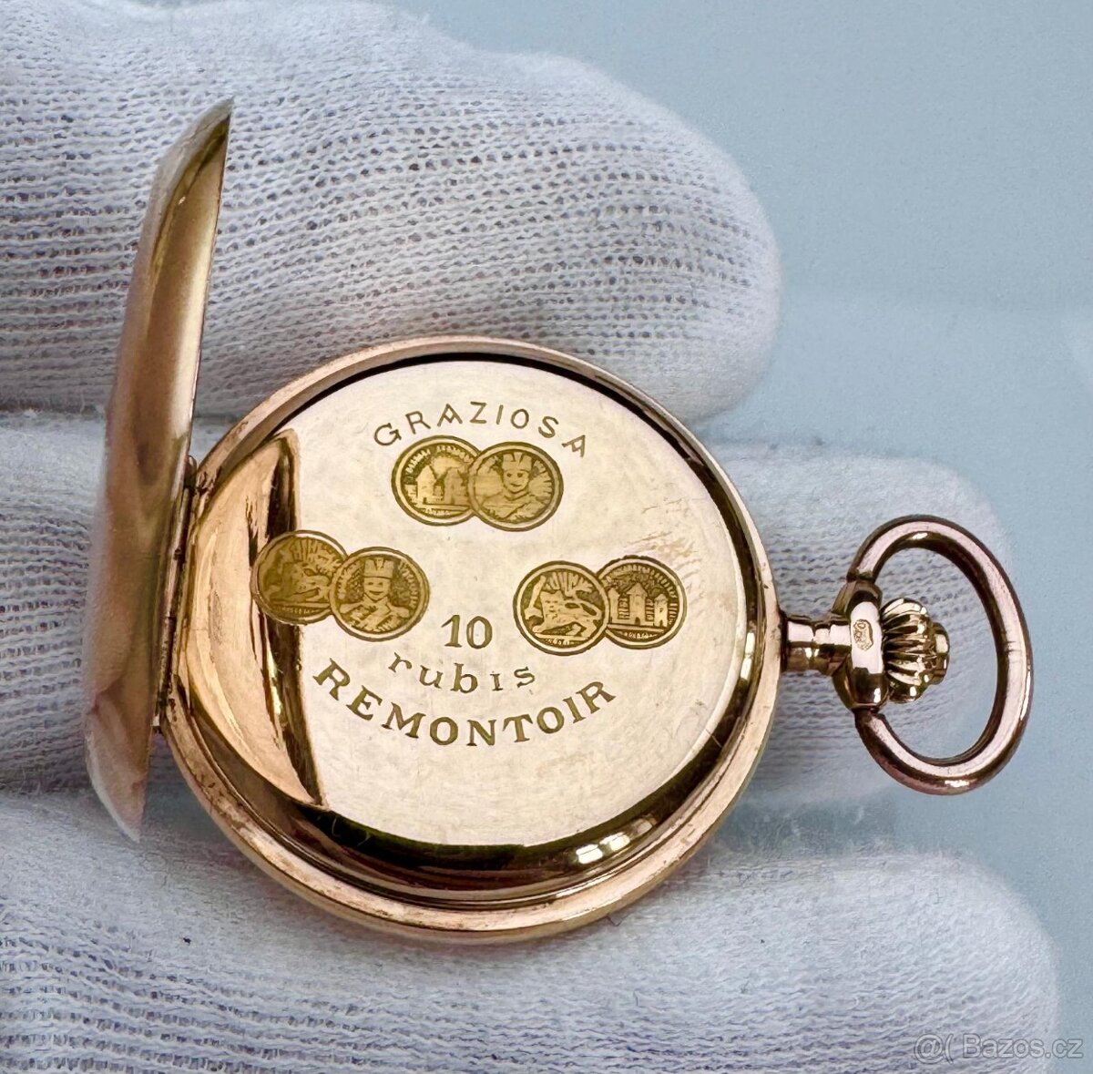 14K CELO ZLATÉ TŘÍPLÁŠŤOVÉ KAPESNÍ HODINKY GRAZIOSA - 5