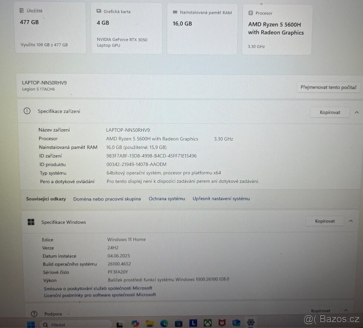 Herni otebook Lenovo Legion5-1,3”/RTX 3050/Ryzen/16GB/SSD - 5