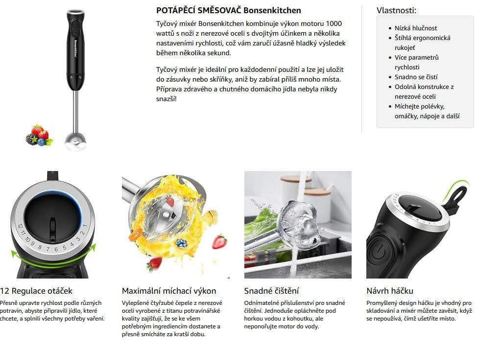 Tyčový mixér Bonsenkitchen HB3201 - 5