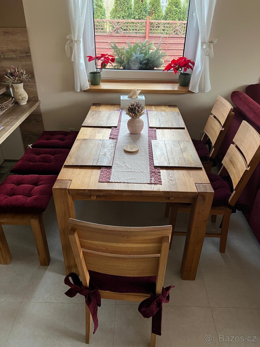 Jídelní sestava: stůl, lavice, židle, materiál dub - 5