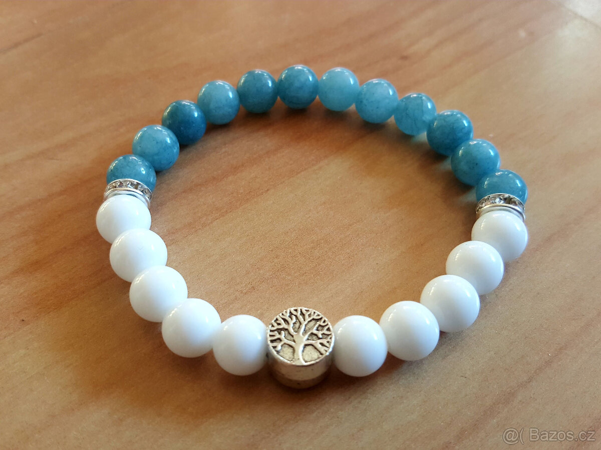 nový náramek polodrahokam minerál akvamarín jadeit - 5