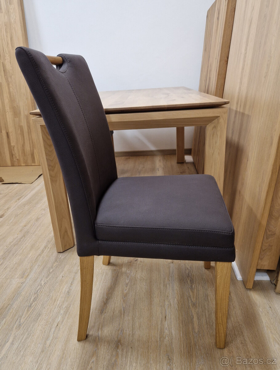 Nová židle hnědé polstrování + nohy masiv dub - 5