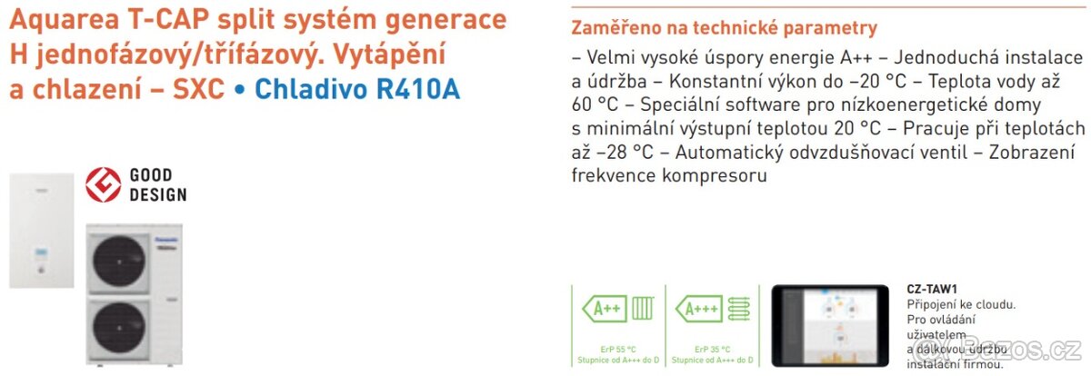 Tepelné čerpadlo Panasonic T-CAP 9 kW split, NOVÉ - 5