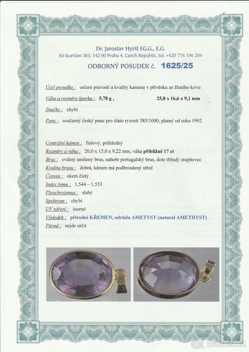 Zlatý přívěsek s ametystem - 5