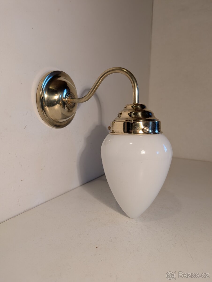 1 x mosazná lampa, lampička, bílé stínidlo kapka, až 8 ks - 5