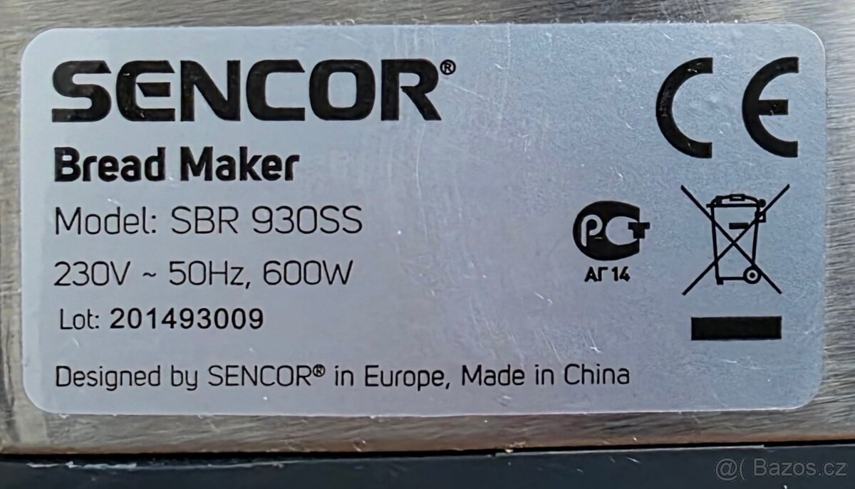 Prodám domácí pekárnu Sencor SBR 930SS - 5