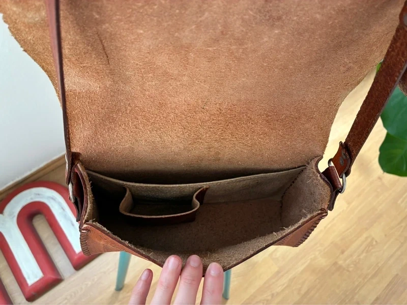 Kožená hnědá kabelka - handmade - 5