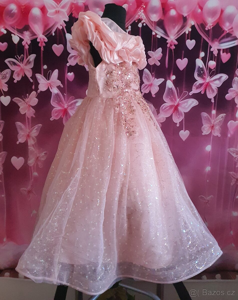 Dětské světle růžové slavnostní šaty - 5