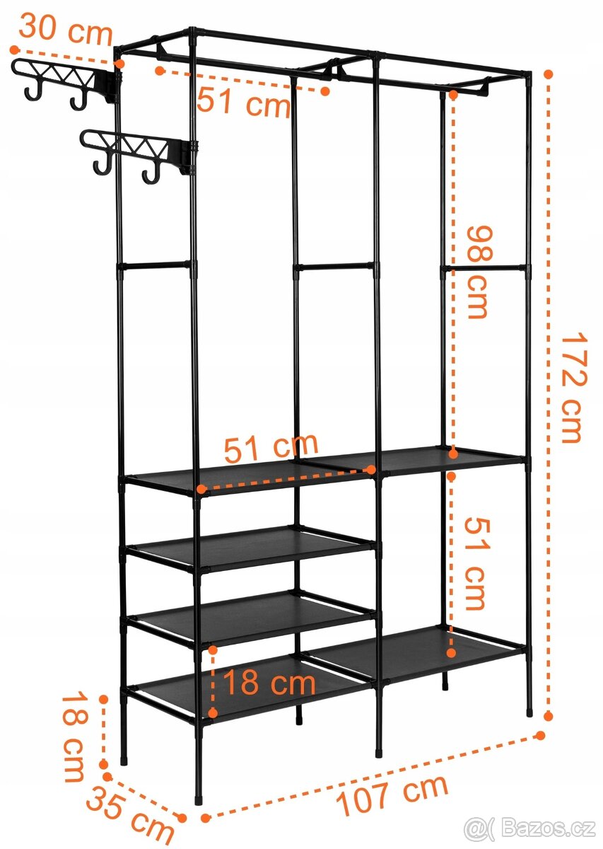Šatní skříň s 6 policemi a věšáky (172 cm) - 5
