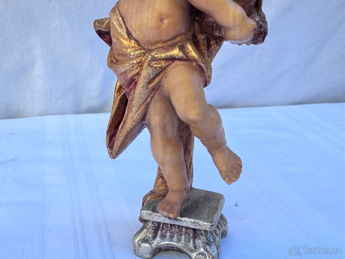 Anděl soška s úlem dřevěný v polychromii - 5