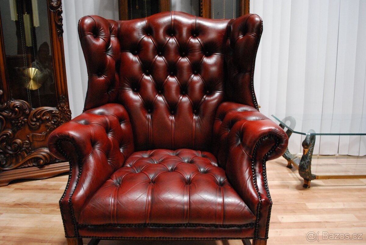 CHESTERFIELD-LEATHER-HIGH/BACK/WING CHAIR - 5