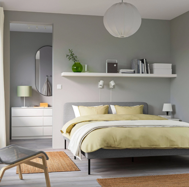 Ikea SLATTUM Upholstered Bed grey & Mattress, - 5