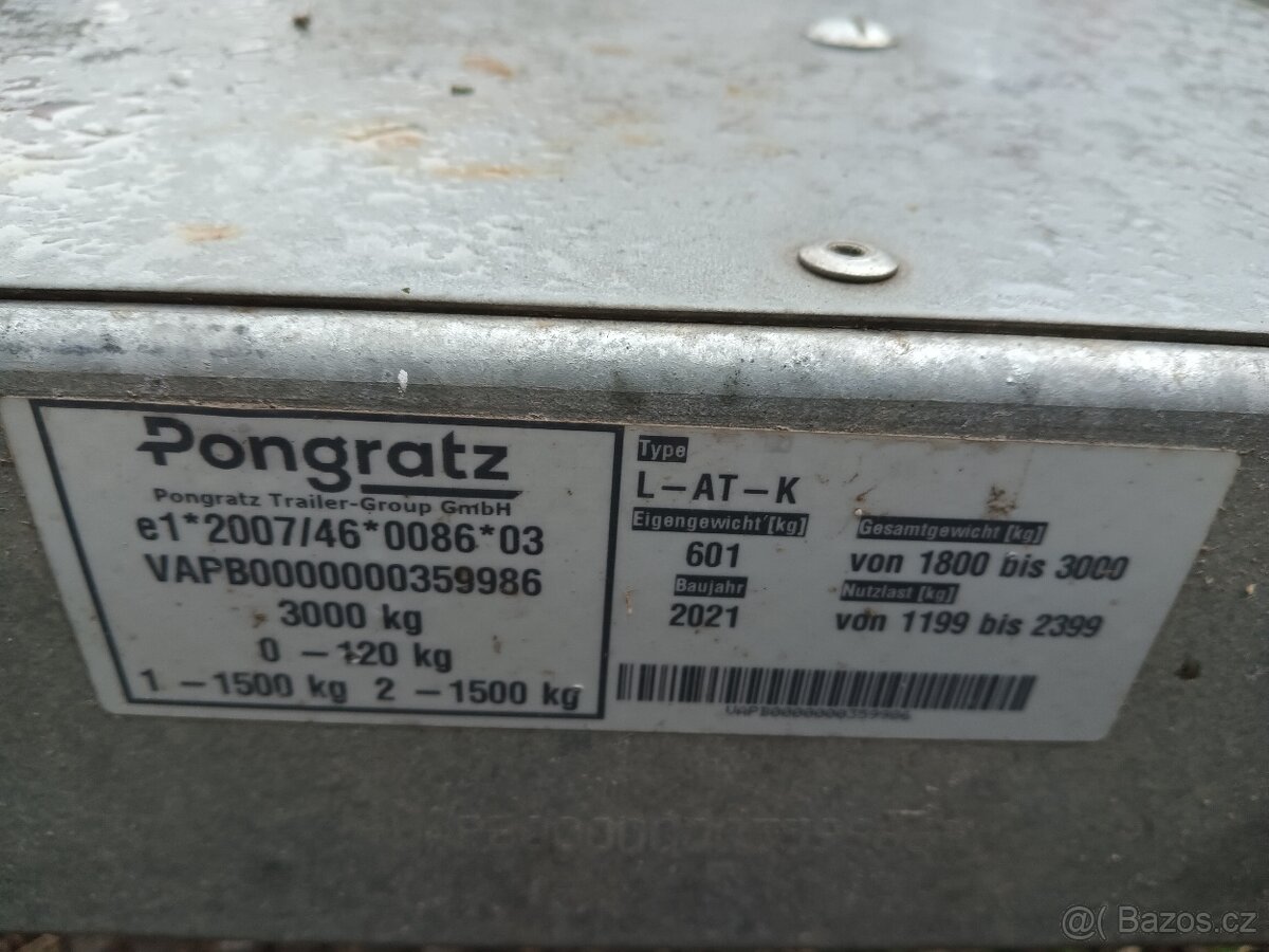 Sklápěcí vlek Pongratz 3000 kg celková.