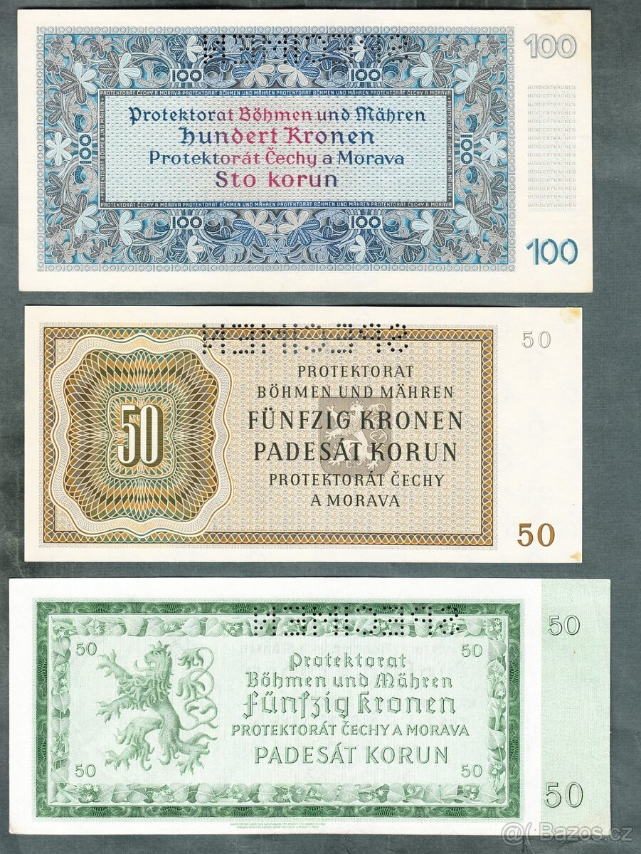 Staré bankovky PROTEKTORÁT KOMPLET SESTAVA pěkný stav - 5