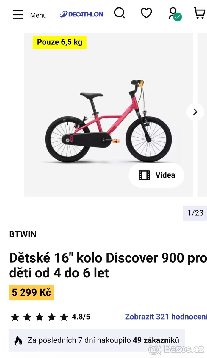 Dětské kolo 16” BTWIN od 4 let, záruka - 5