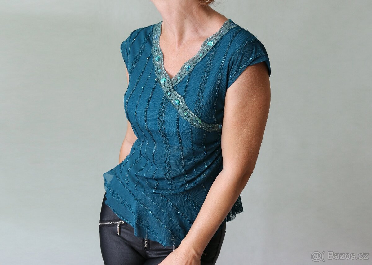 Společenský krajkový top s flitry vel.S - 5