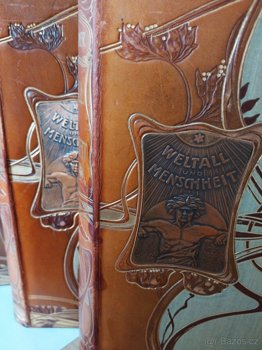 Weltall und Menschheit, komplet 5 dílů v kůži z r. 1900 - 5