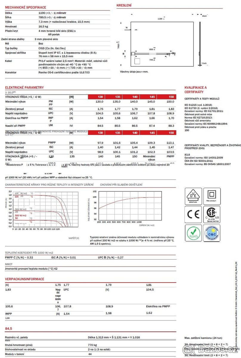 Amorfní fotovoltaické solární panely Solibro SL2 145Wp NOVÉ - 5
