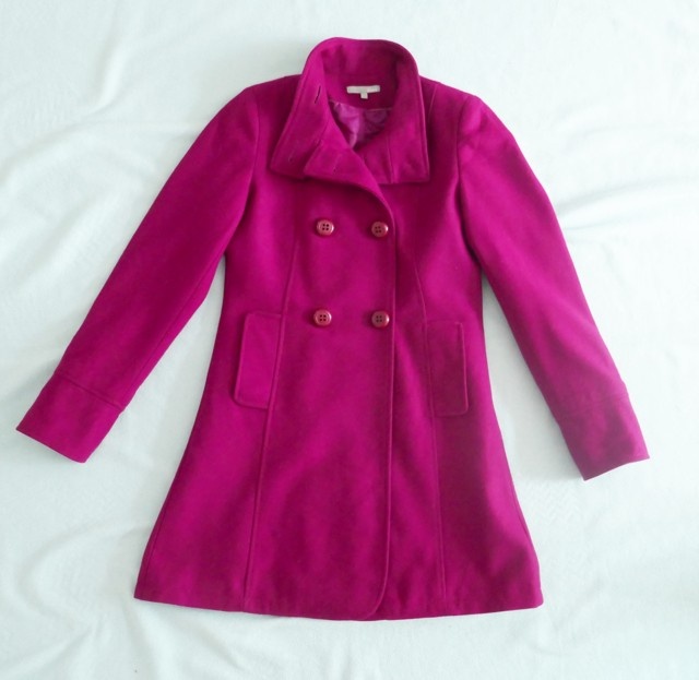 Kvalitní fuchsiový zimní vlněný kabát/paleto,vel. S, zn.Etam - 5
