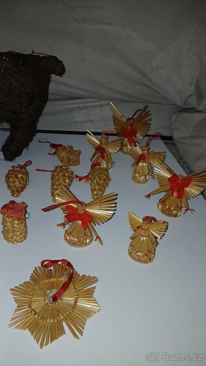 Vánoční dřevěné a slaměné ozdoby na stromeček Sob Betlém - 5