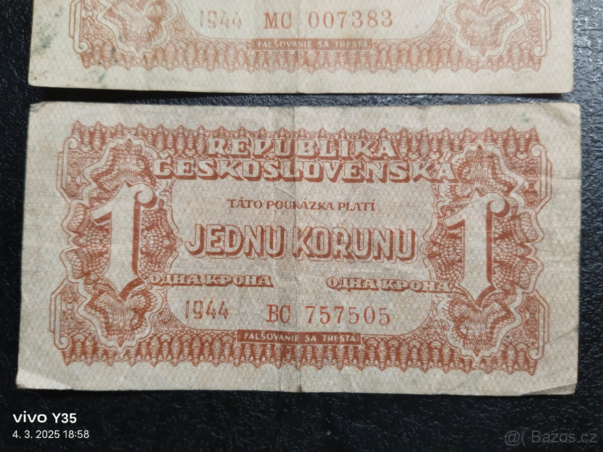 Korunové poukázky 1944 Československo - 5