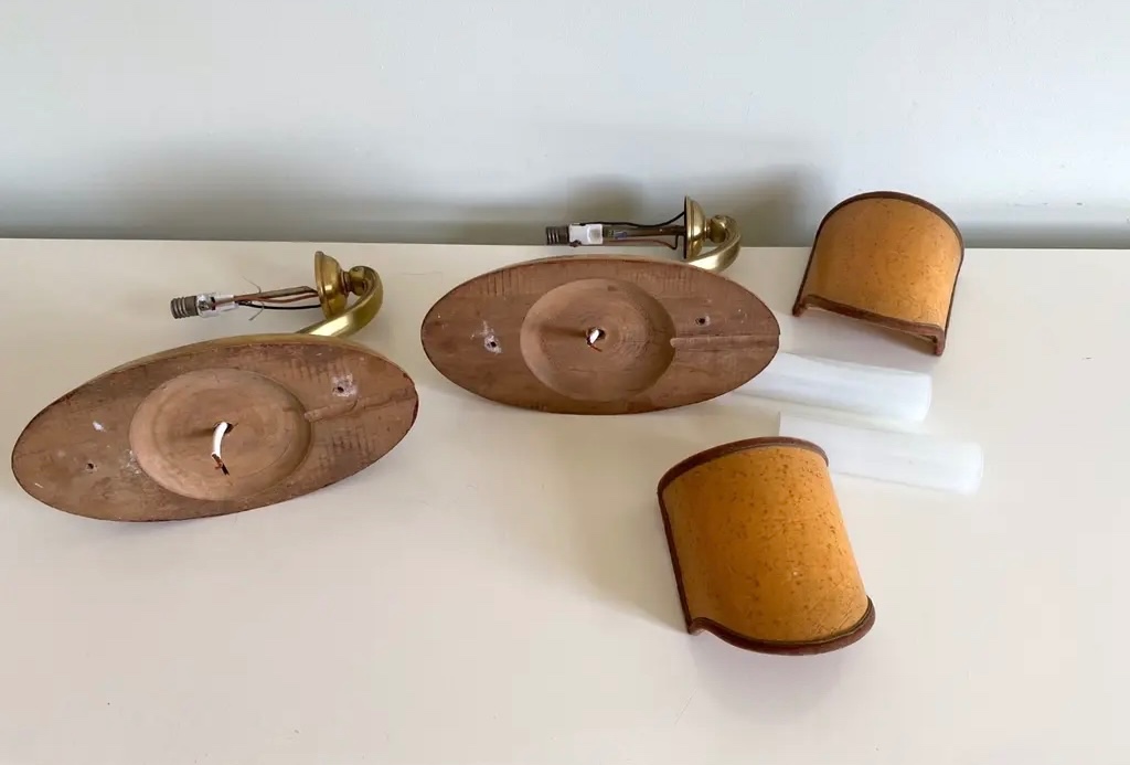 Párové staré nástěnné mosazné lampy na zeď - 5