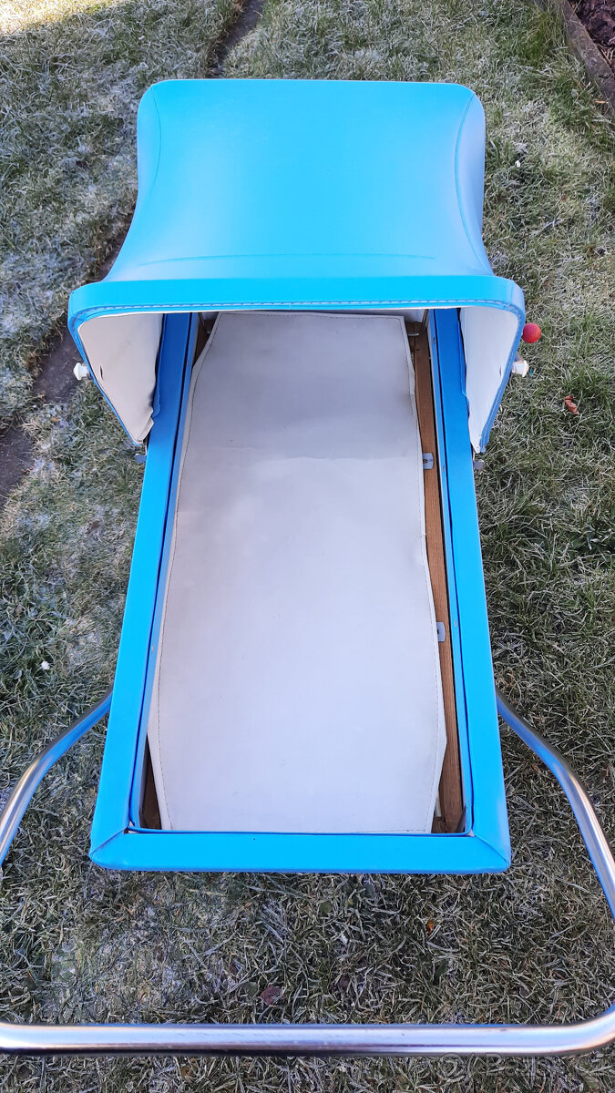 Retro Kočárek pro panenky modrý - 5