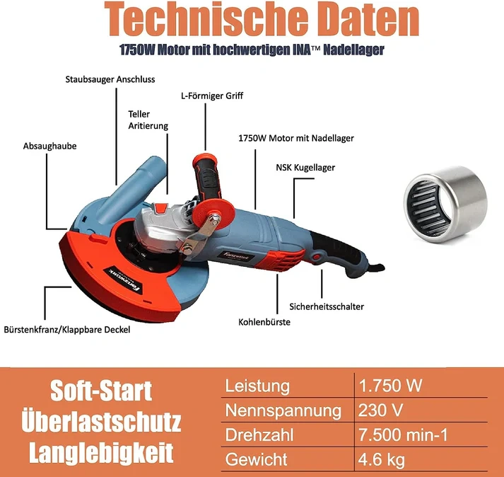 Nová Sanační bruska FANZWORK 1750W/180mm, 7500 ot./min - 5