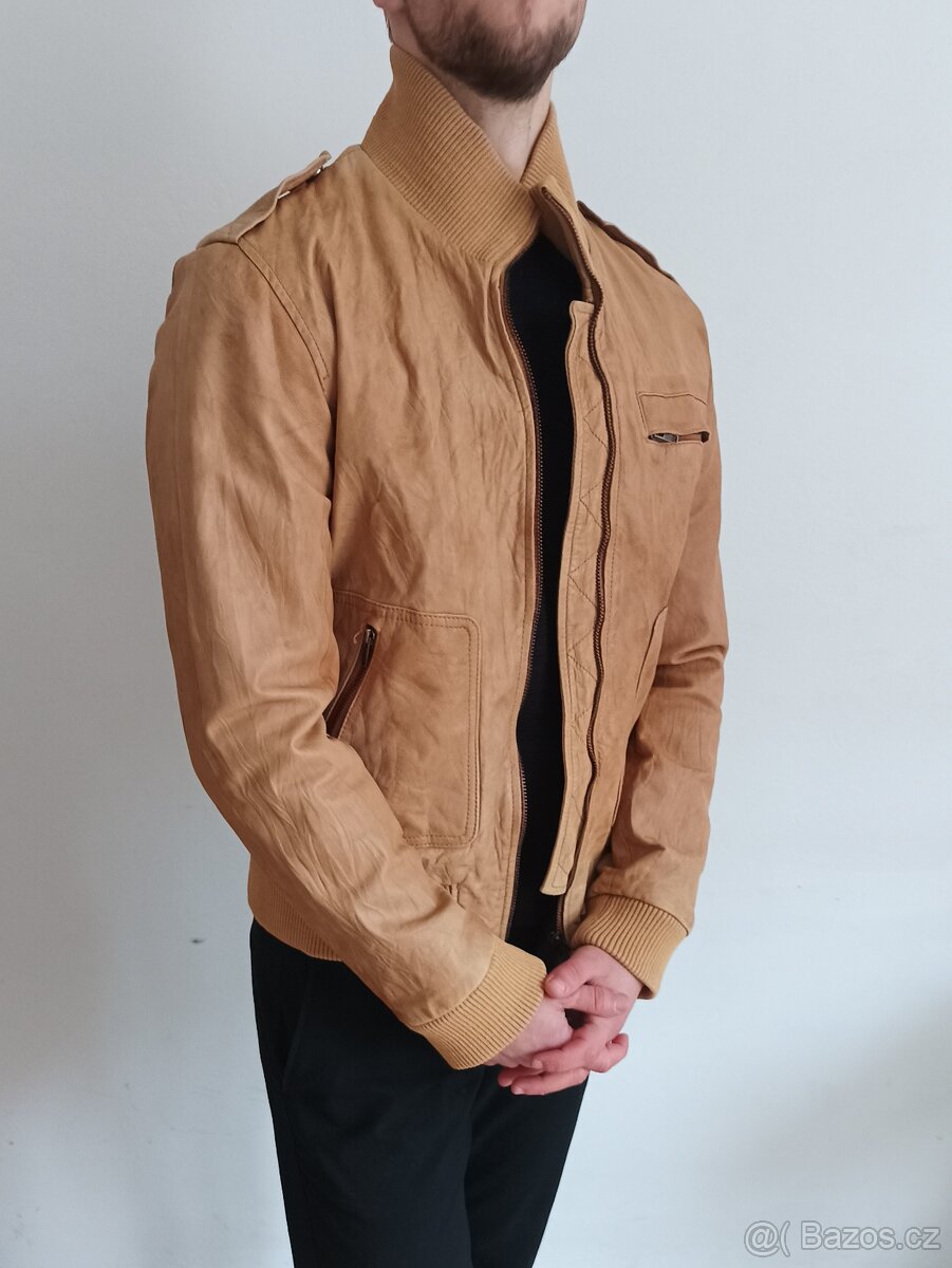 Pánská kožená bunda hnědá - 5