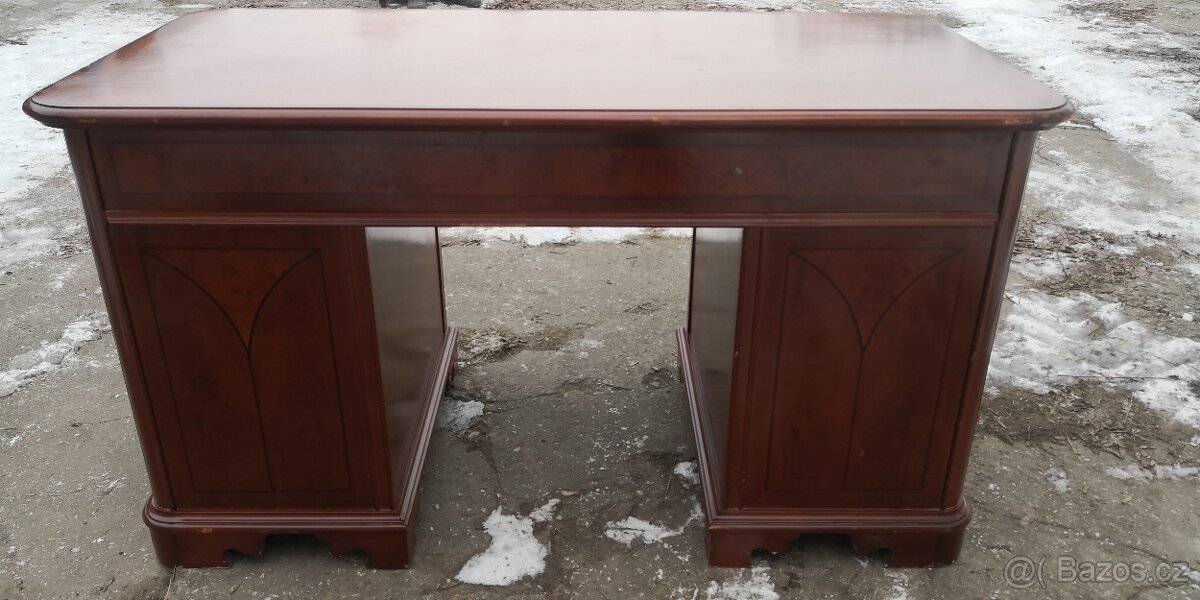 Masivní psací stůl intarzie s šuplíky - 5