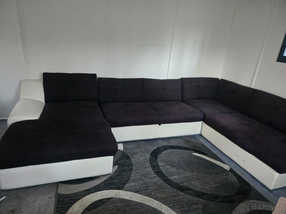 Prodej sedací rozkládací soupravy koženka a látka - 5