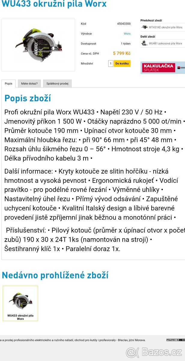 Okružni pila, mafl Worx WU433 - 5