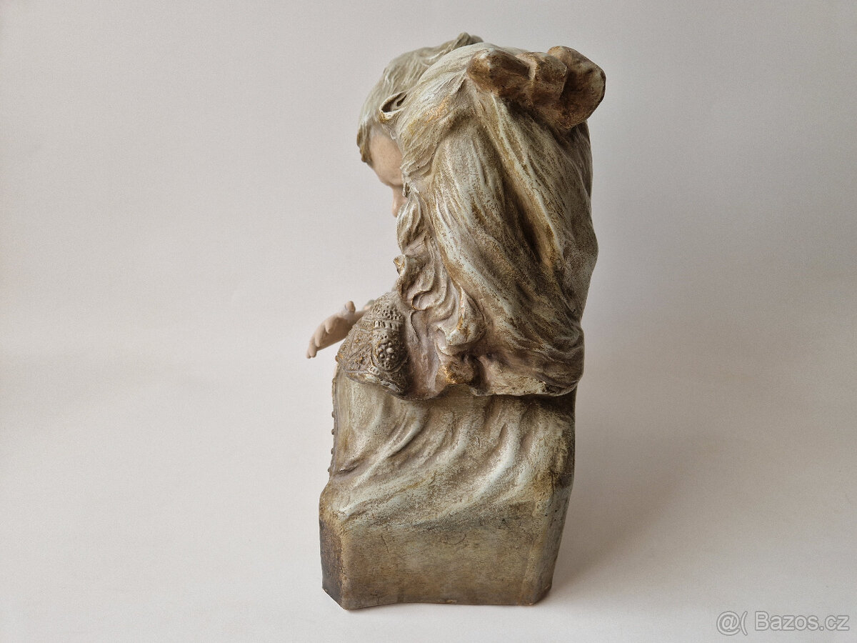 Starožitná secesní keramická socha sousoší busta děti ca1900 - 5