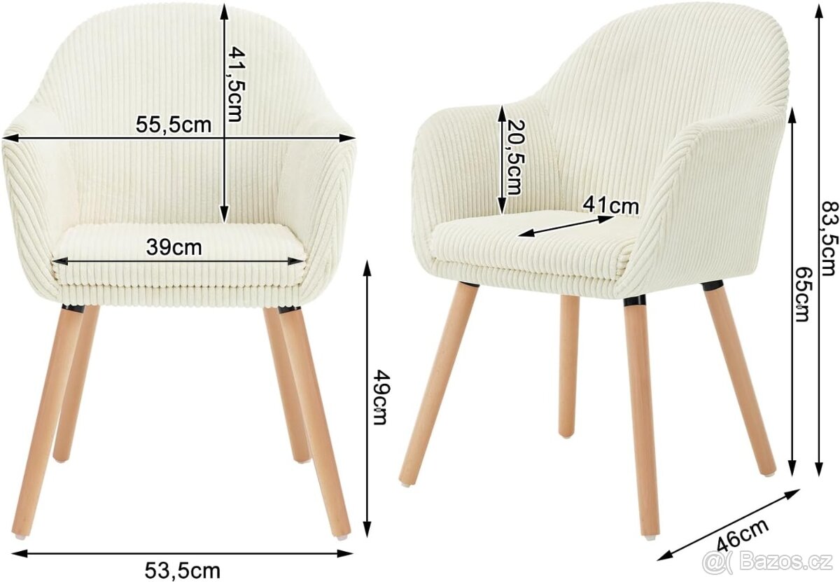 Nové jídelní křesílka, béžové manžestr, 6 kusů - 5