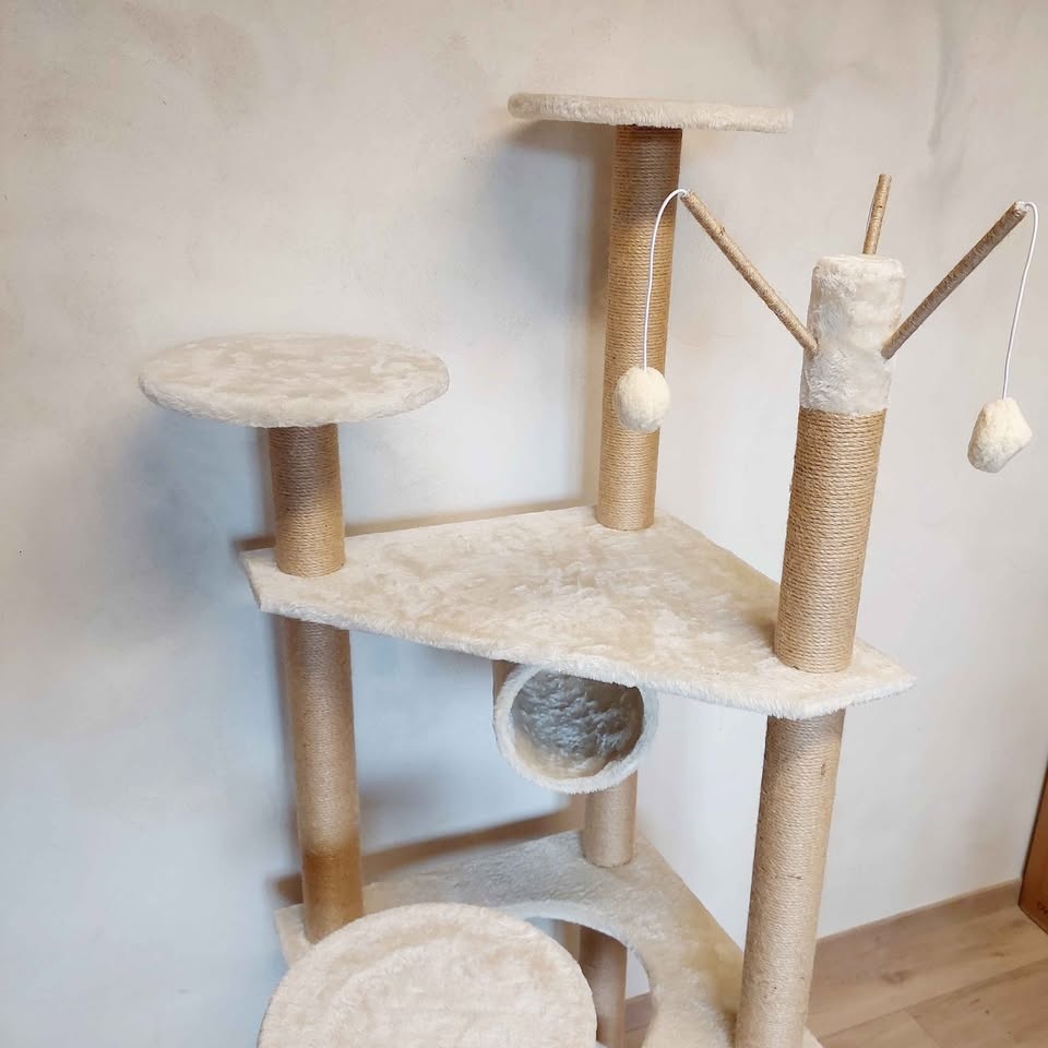 Béžové 146cm vysoký kočičí strom - škrabadlo - nové - 5