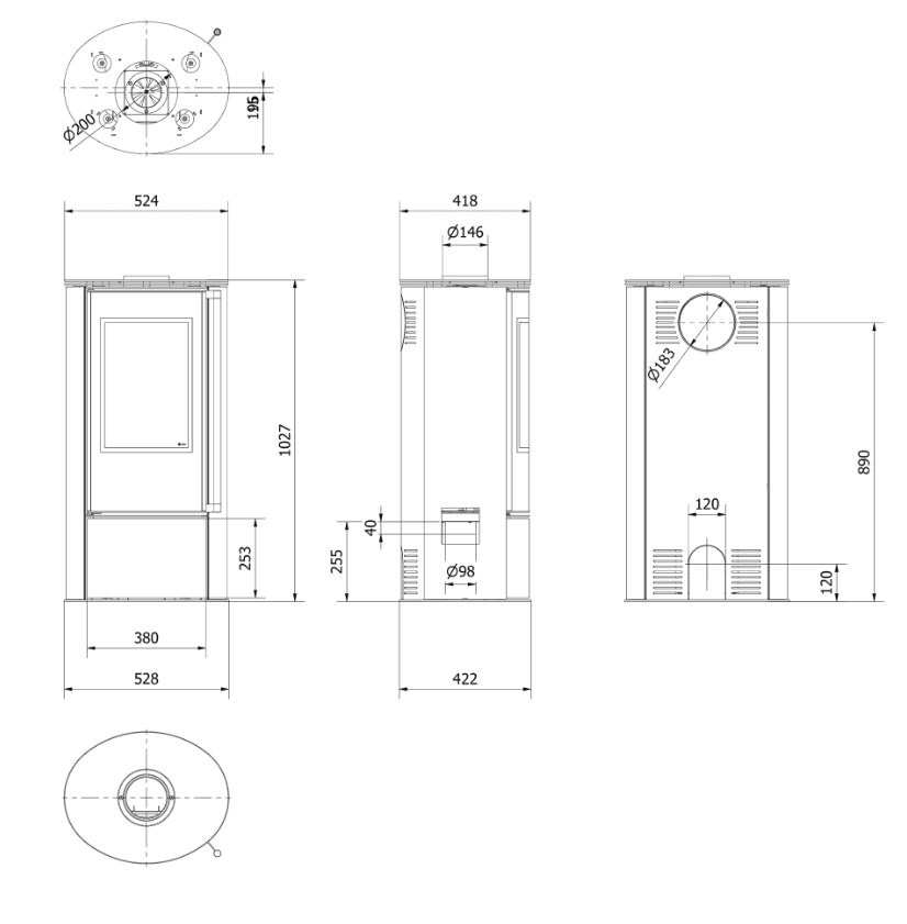 Krbová kamna KRATKI ERIK Ø 150 5,5 kW - 5