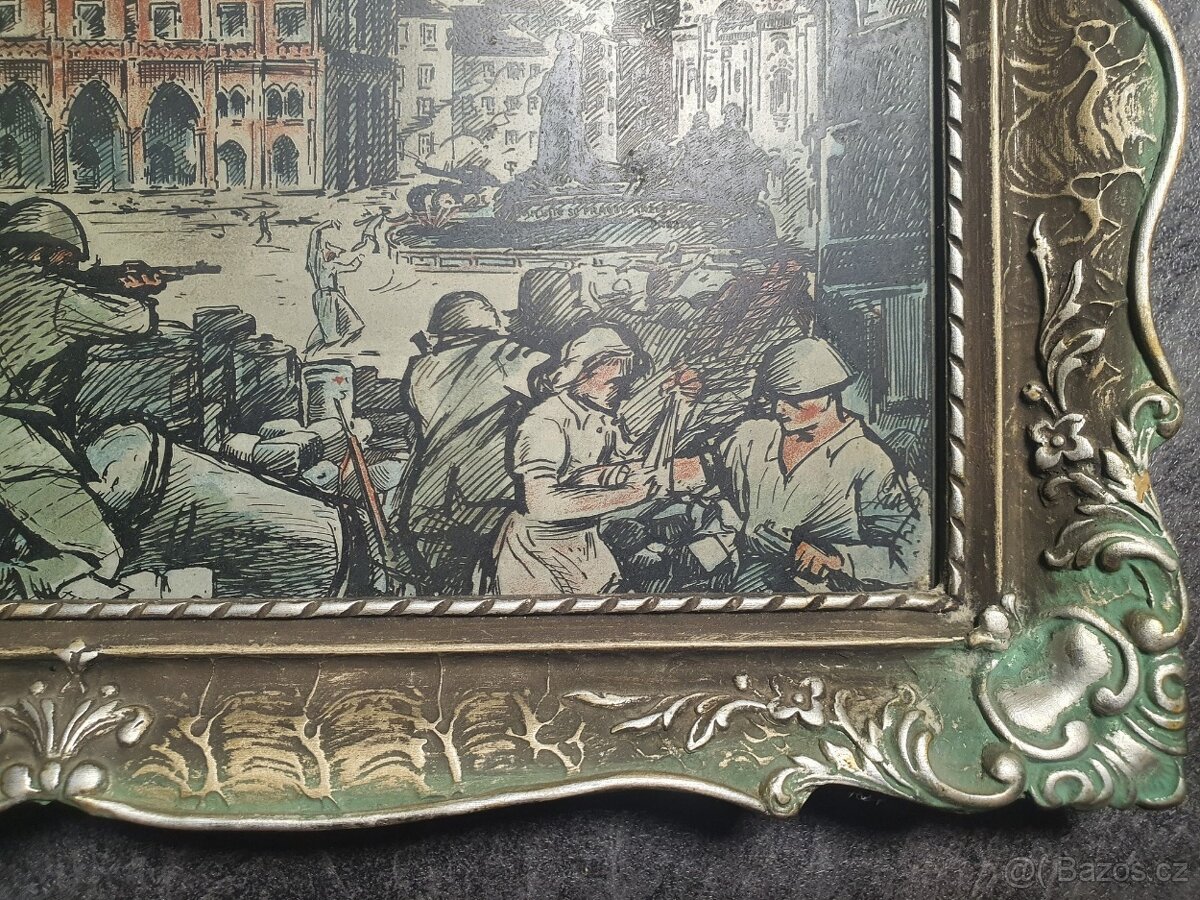 RARITA - dobový obraz Osvobození boj barikáda 1945 - 5