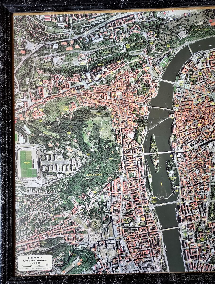 NÁSTĚNNÝ PLÁN PRAHY / 106 x 75 cm / rám / sklo / - 5