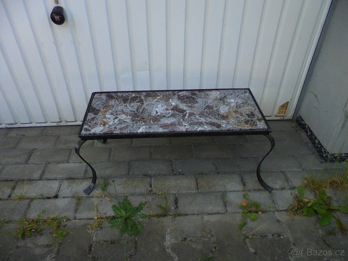 předsíňová sestava - věšák, lavice, kov, mramor - 5