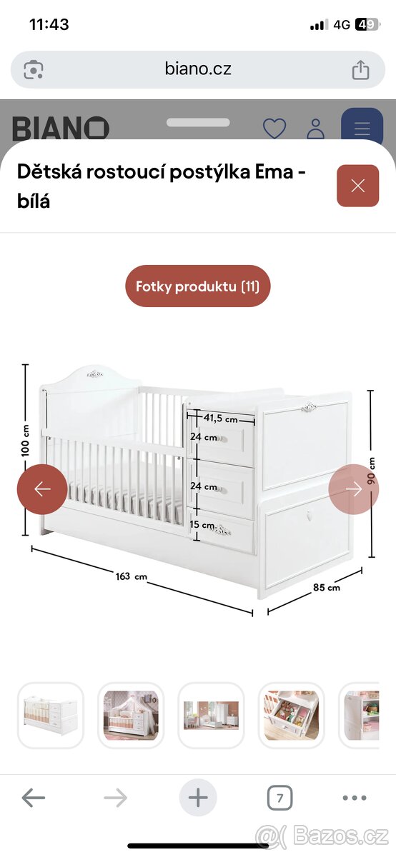 Dětská rostoucí postýlka Ema- bílá (100x85x163 cm) - 5